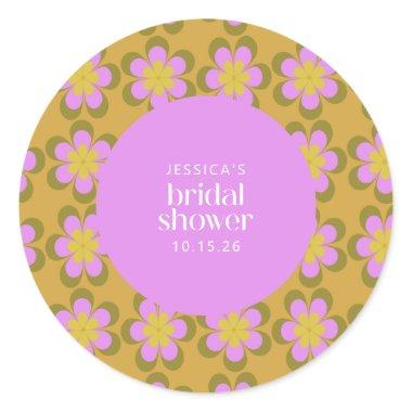 Retro Mod Flowers Purple and Yellow  Classic Round Sticker