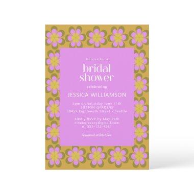 Retro Mod Flowers Purple and Yellow Bridal Shower Invitations