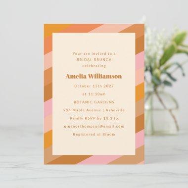 Retro Modern Geometric Pink Orange Bridal Brunch Invitations