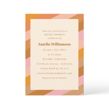 Retro Modern Geometric Pink Orange Bridal Brunch Invitations