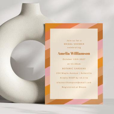 Retro Modern Geometric Pink Orange Bridal Shower Invitations