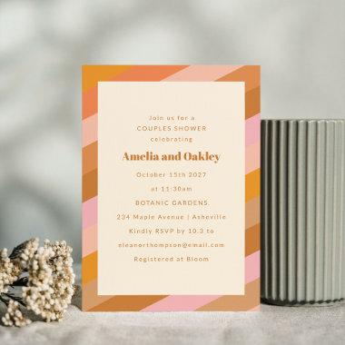Retro Modern Geometric Pink Orange Couples Shower Invitations