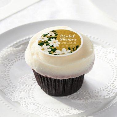 Retro Modern Gold White Floral Bridal Shower Edible Frosting Rounds