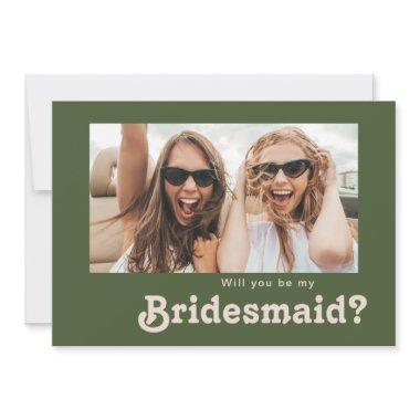 Retro Olive Green Photo Bridesmaid Proposal