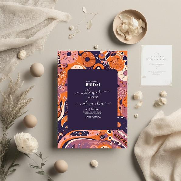 Retro orange blush pink purple groovy bridal