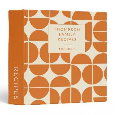 Retro Orange Bold Geometric Personalized Recipe 3 Ring Binder