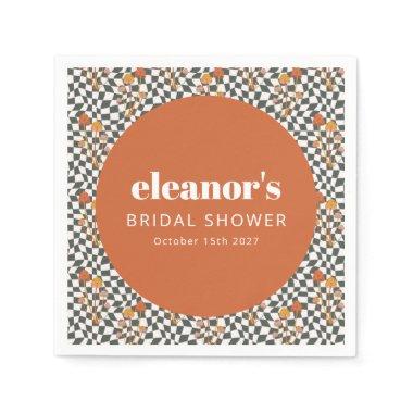 Retro Orange Checker Mushroom Custom Bridal Shower Napkins