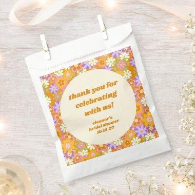 Retro Orange Floral Custom Bridal Shower Thank You Favor Bag