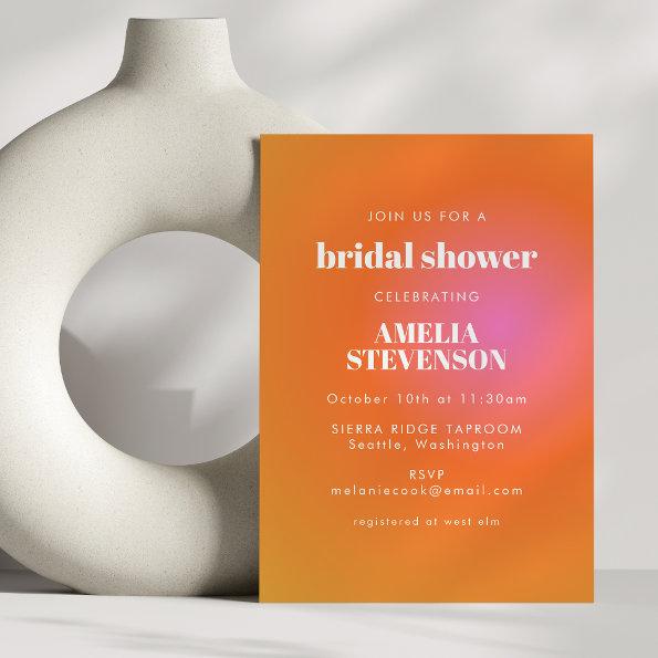 Retro Orange Pink Gradient Unique Bridal Shower Invitations