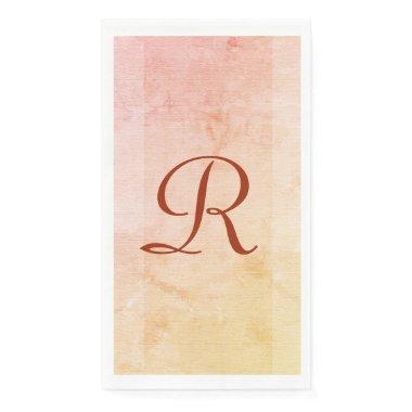 Retro Orange Pink Yellow Textured Monogrammed Paper Guest Towels