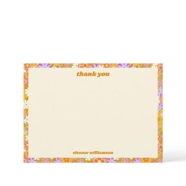 Retro Orange Purple Floral Custom Bridal Shower Thank You Invitations