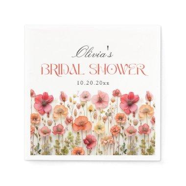 Retro Pastel Pink Boho Wildflower  Napkins