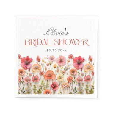 Retro Pastel Pink Boho Wildflower Bridal Shower Napkins