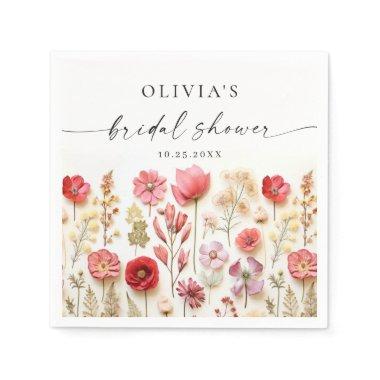 Retro Pastel Pink Boho Wildflower  Napkins