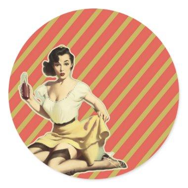Retro pattern cute vintage pin up girl classic round sticker