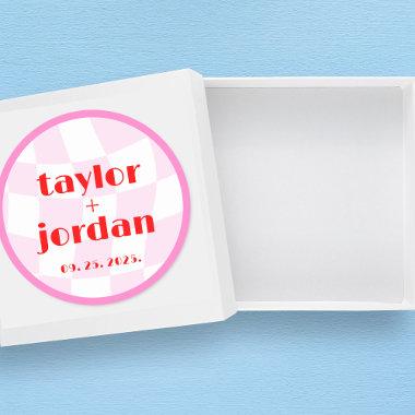 Retro Pattern Disco Bold Typography Pink Red Classic Round Sticker