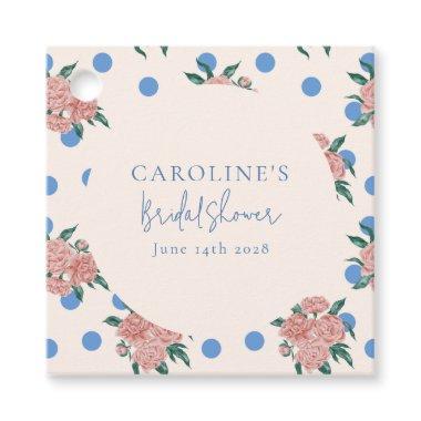 Retro Peony Floral Blue Dots  Custom Favor Tags