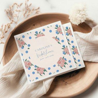 Retro Peony Floral Blue Dots  Custom Napkins