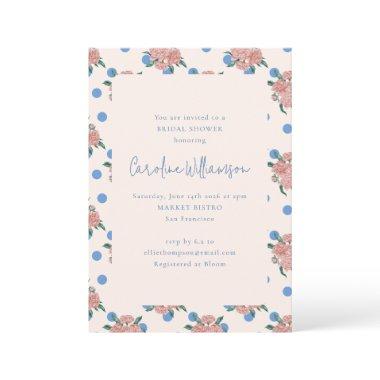 Retro Peony Floral Garden Blue Dots