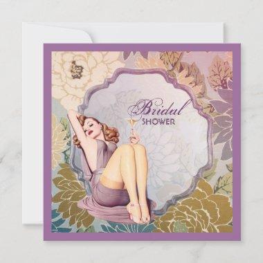 retro pin up girl floral Bridal Shower Tea Party Invitations