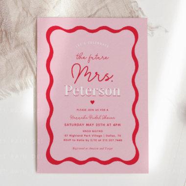 Retro Pink and Red Future Mrs Wavy Bridal Shower Invitations