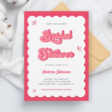 Retro Pink and Red Groovy Script Bridal Shower Invitations