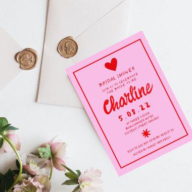 Retro Pink and Red Handwriting Bridal Shower Invitations