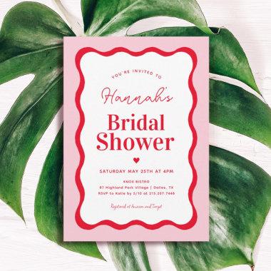 Retro Pink and Red Wavy Bridal Shower Invitations