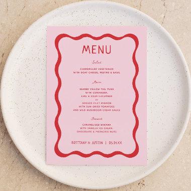 Retro Pink and Red Wavy Bridal Shower Menu Invitations