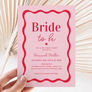 Retro Pink and Red Wavy Bride To Be Bridal Shower Invitations