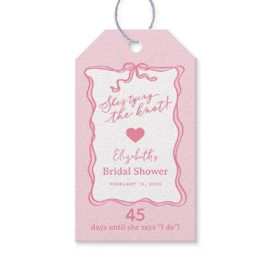 Retro Pink Bow She's Tying the Knot Gift Tags