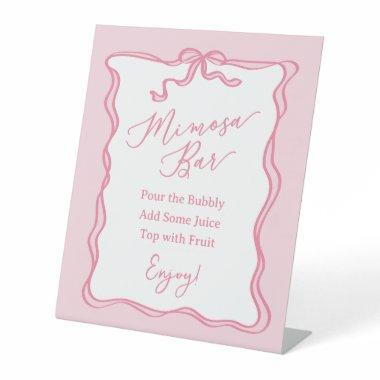 Retro Pink Bow She's Tying the Knot Mimosa Bar Pedestal Sign