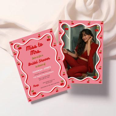 Retro Pink Cherry Valentine Bridal Shower Invitations