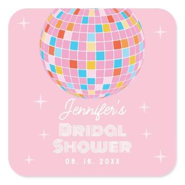Retro Pink Disco Ball 70s 80s Themed Bridal Shower Square Sticker