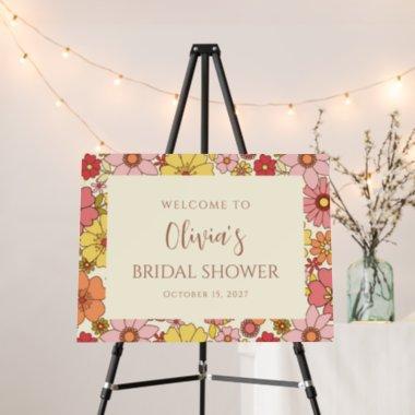 Retro Pink Floral Groovy Bridal Shower Welcome Foam Board