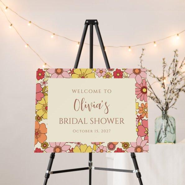 Retro Pink Floral Groovy  Welcome Foam Board