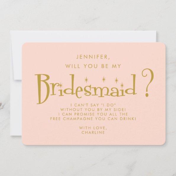 Retro Pink & Gold Handwriting Bridesmaid Proposal Invitations