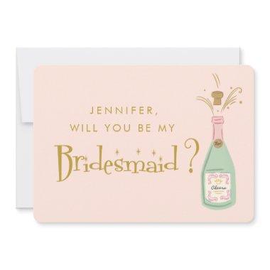 Retro Pink & Gold Handwriting Bridesmaid Proposal