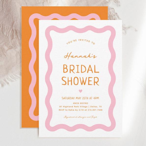 Retro Pink Orange Wavy Bridal Shower Invitations
