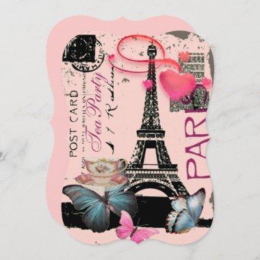 Retro pink Paris eiffel tower bridal tea party Invitations