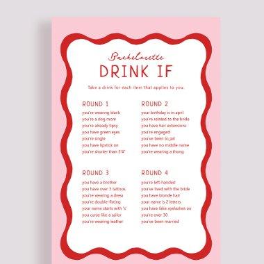 Retro Pink Red Bachelorette Drink If Game Invitations