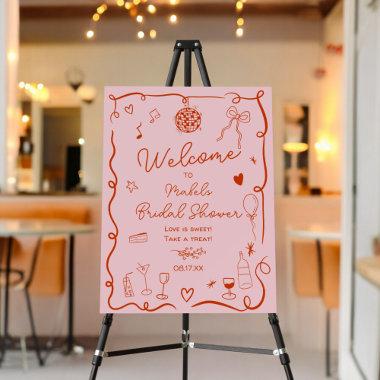 Retro pink red handdrawn illustrated bridal shower foam board