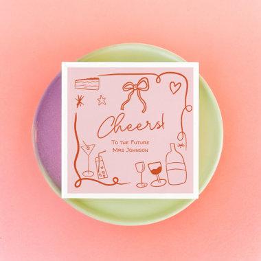 Retro pink red handdrawn illustrated  napkins
