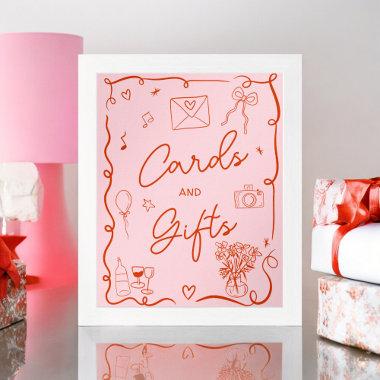 Retro pink red illustrated sign bridal shower