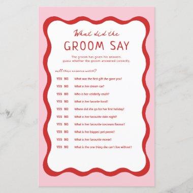 Retro Pink Red What Did The Groom Say Game