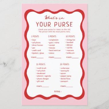 Retro Pink Red What's In Your Purse Game Invitations