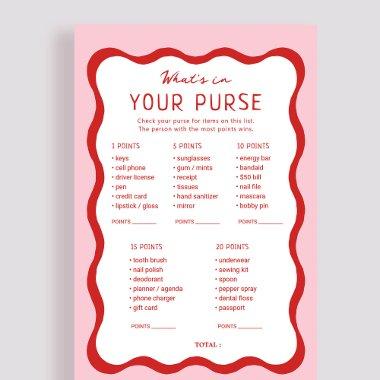 Retro Pink Red What's In Your Purse Game Invitations