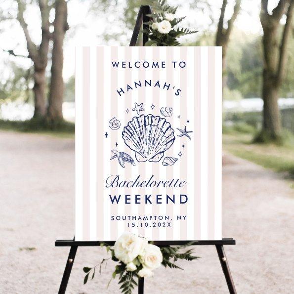 Retro Pink Seashells & Wedding Bells Welcome Sign