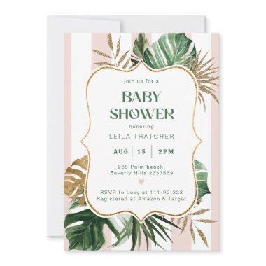 Retro pink stripes palm beach Baby Shower