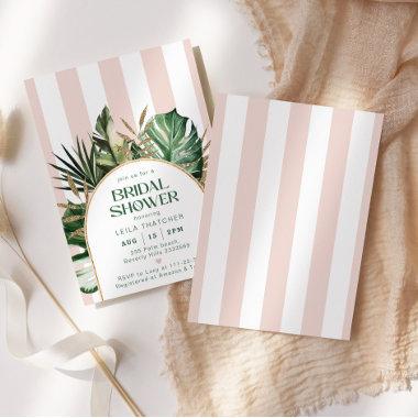Retro pink stripes palm beach bridal shower Invitations
